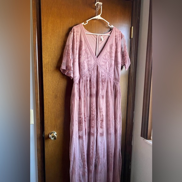 Pinkblush Dresses & Skirts - Pink Blush Mauve Lace Mesh Overlay Maternity Maxi Dress Size 1X